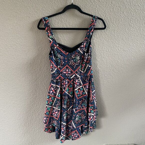 Vtg Free People Mini Dress Womens Small Black Floral Fit Flare Boho Tiered - Picture 2 of 11